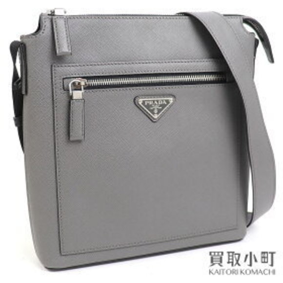 Prada Triangle Saffiano Leather Shoulder Bag Gray Messenger Crossbody - Picture 1 of 9